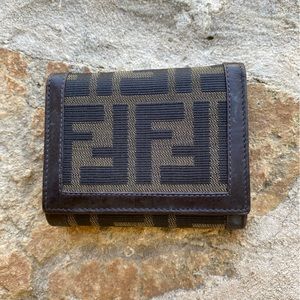 💯%authentic FENDI Zucca leather/Canvas Tri-fold Unisex Wallet